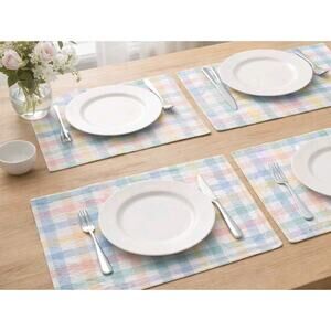 Set 4 Cotton Gingham Placemats Pastel Plaid Table Mats 17” Vintage Easter